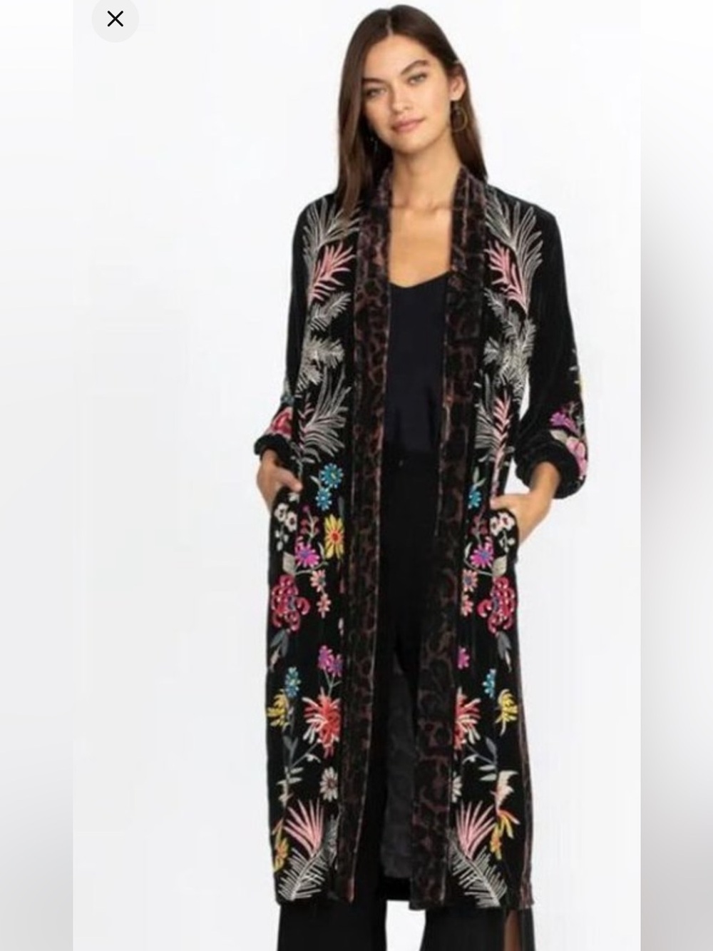 Stunning Johnny Was Tiarei Velvet xs embroidered Floral feather Duster jacket